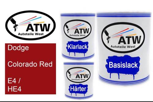 Dodge, Colorado Red, E4 / HE4: 1L Lackdose + 1L Klarlack + 500ml Härter - Set, von ATW Autoteile West.